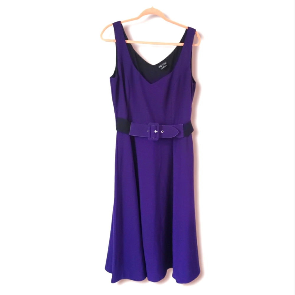 City Chic Women's Purple Belted A Line Dress Plus Size Small 16